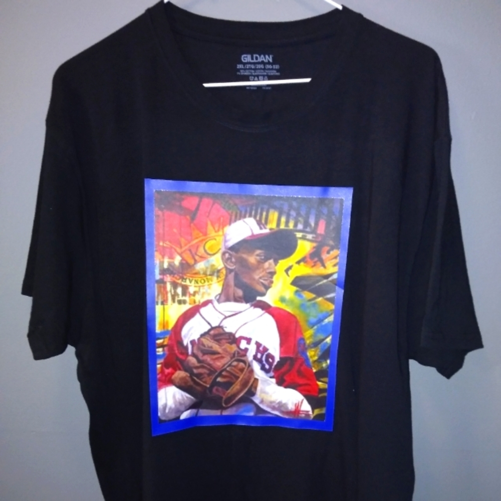 Custom Gildan 2x black/blue Satchel Paige t-shirt